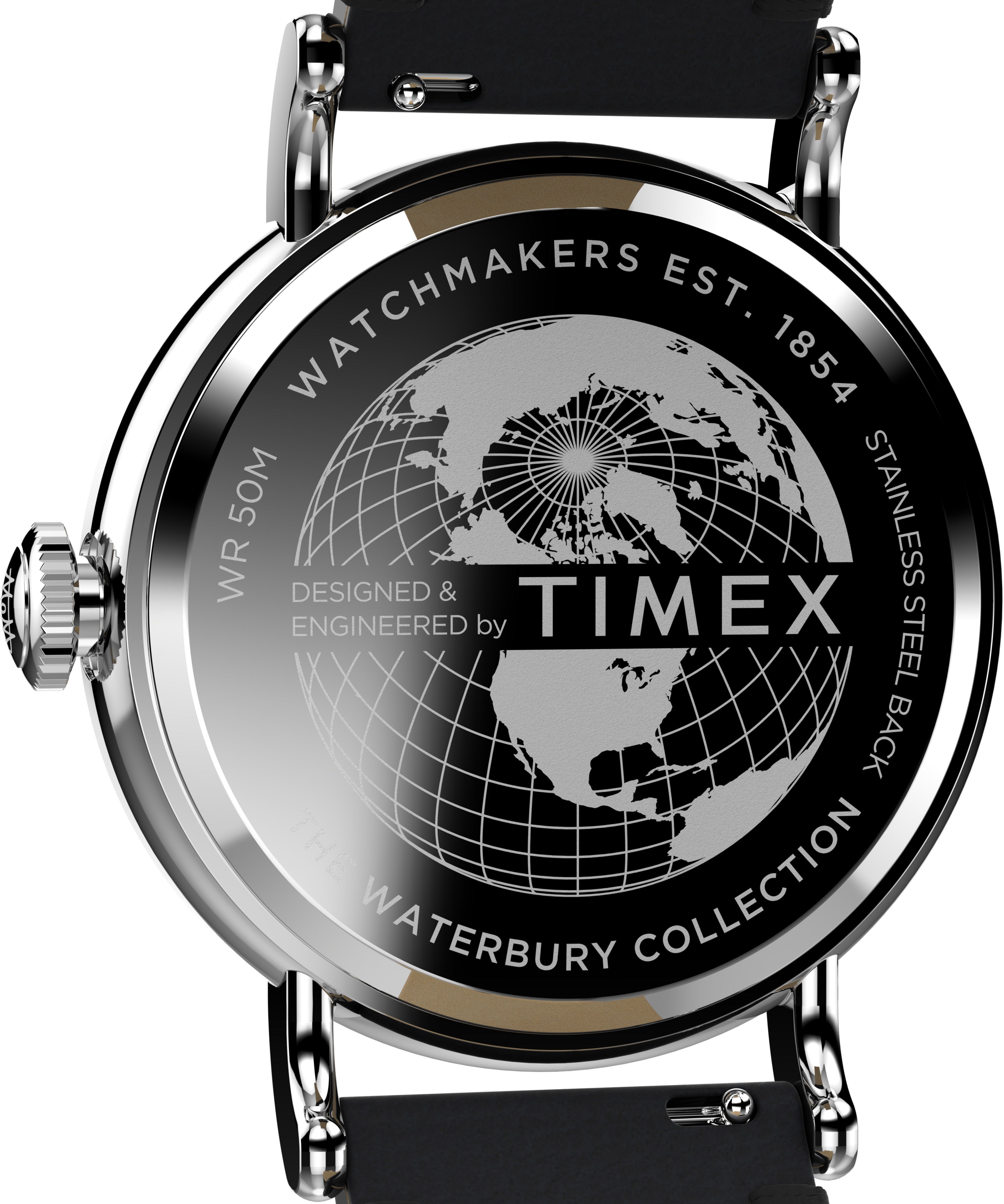 Timex Waterbury 40mm Leather Black Dial Watch TW2W20200