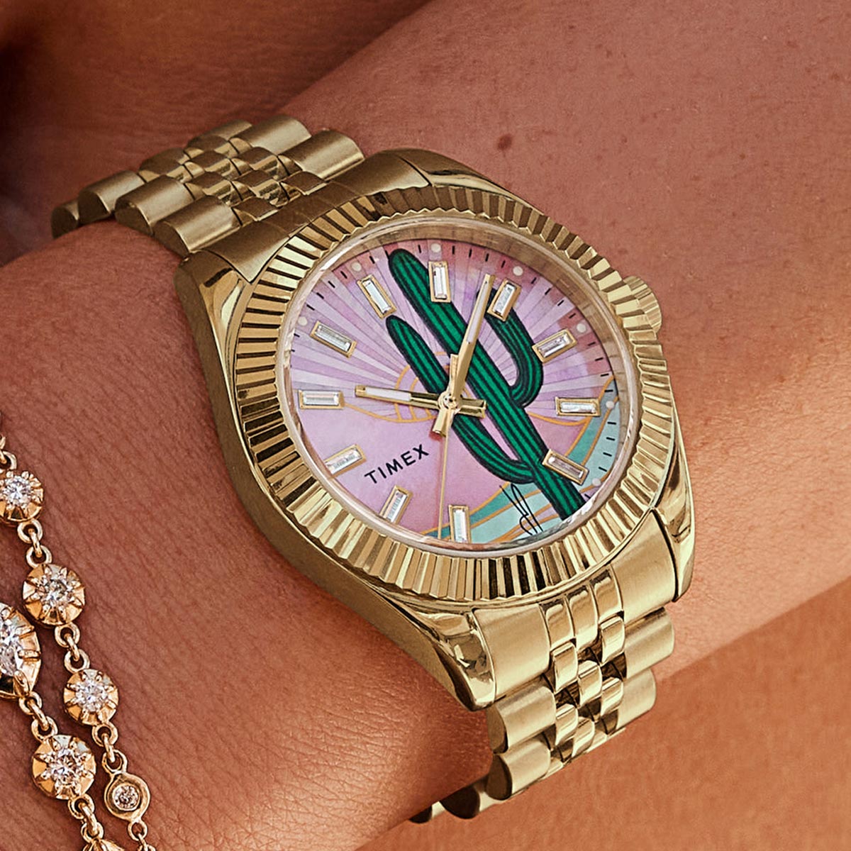 Timex x Jacquie Legacy Aiche Desert Daze Cactus Gold Watch TW2Y45100