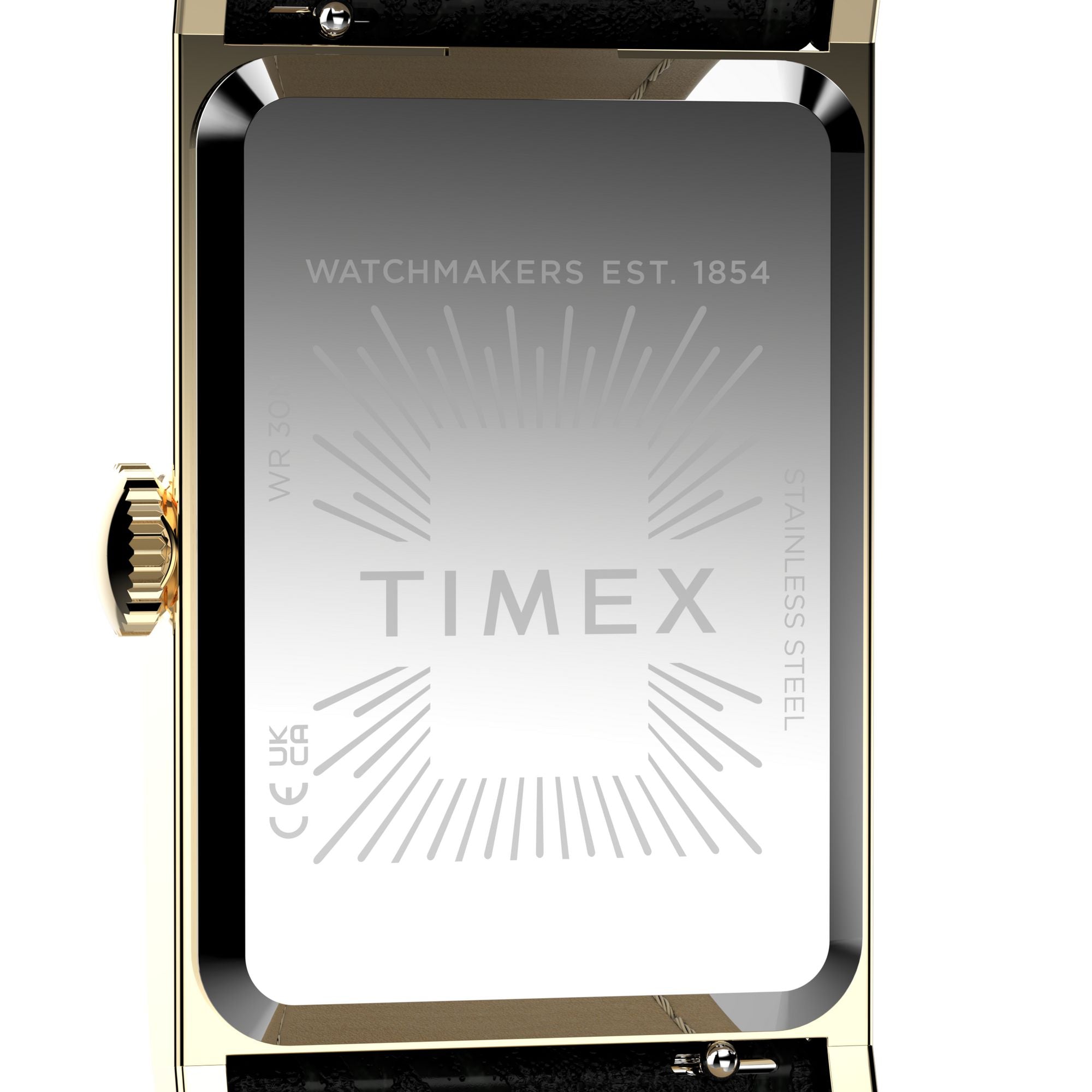 Timex Dress 1976 Reissue Gold Rectangle Black Leather Band Watch TW2Y56200
