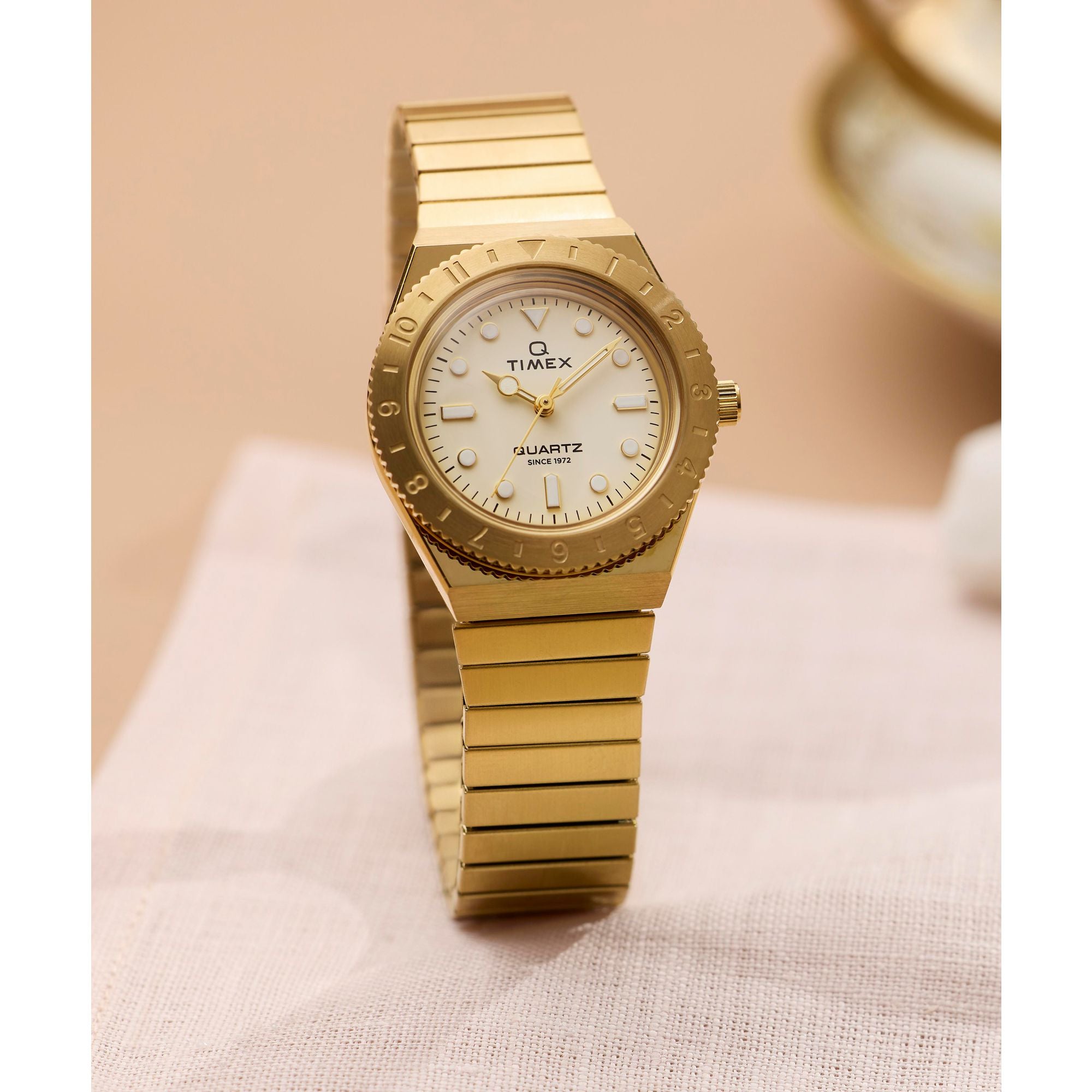 Timex Q Time 30mm Gold Dial and Expansion Band Women's Watch TW2W57500