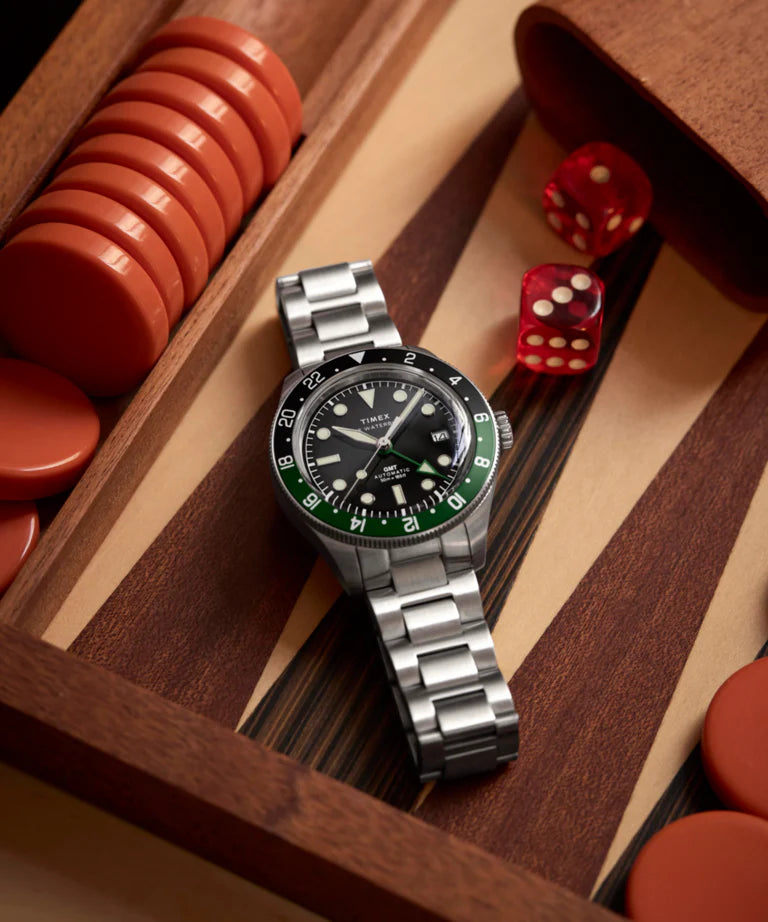 Timex Waterbury Heritage GMT Black Dial Green and Black Bezel Men's Watch TW2Y60800