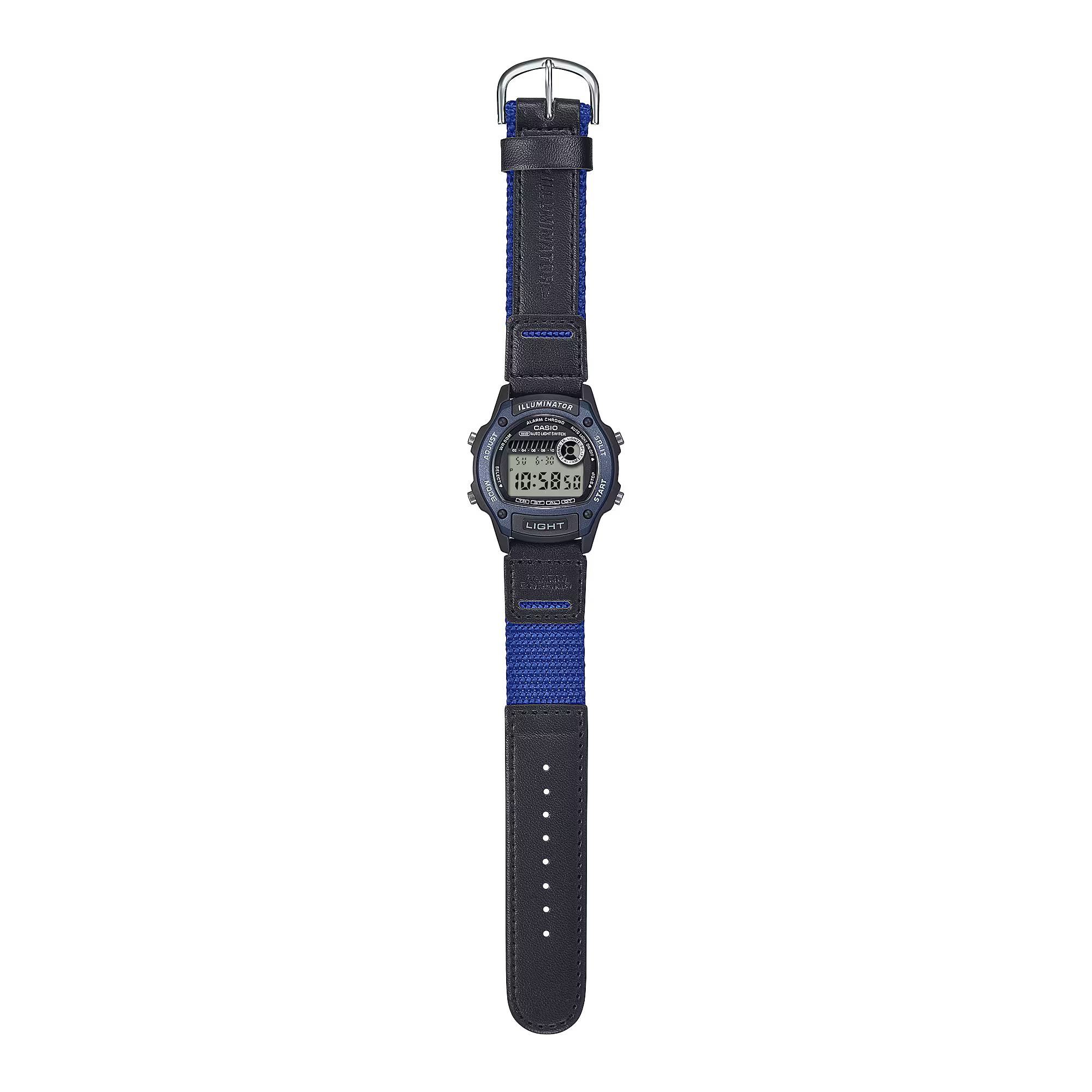 Casio Digital Mid Sized Watch Black Nylon Band Blue Accents W220HF-2A
