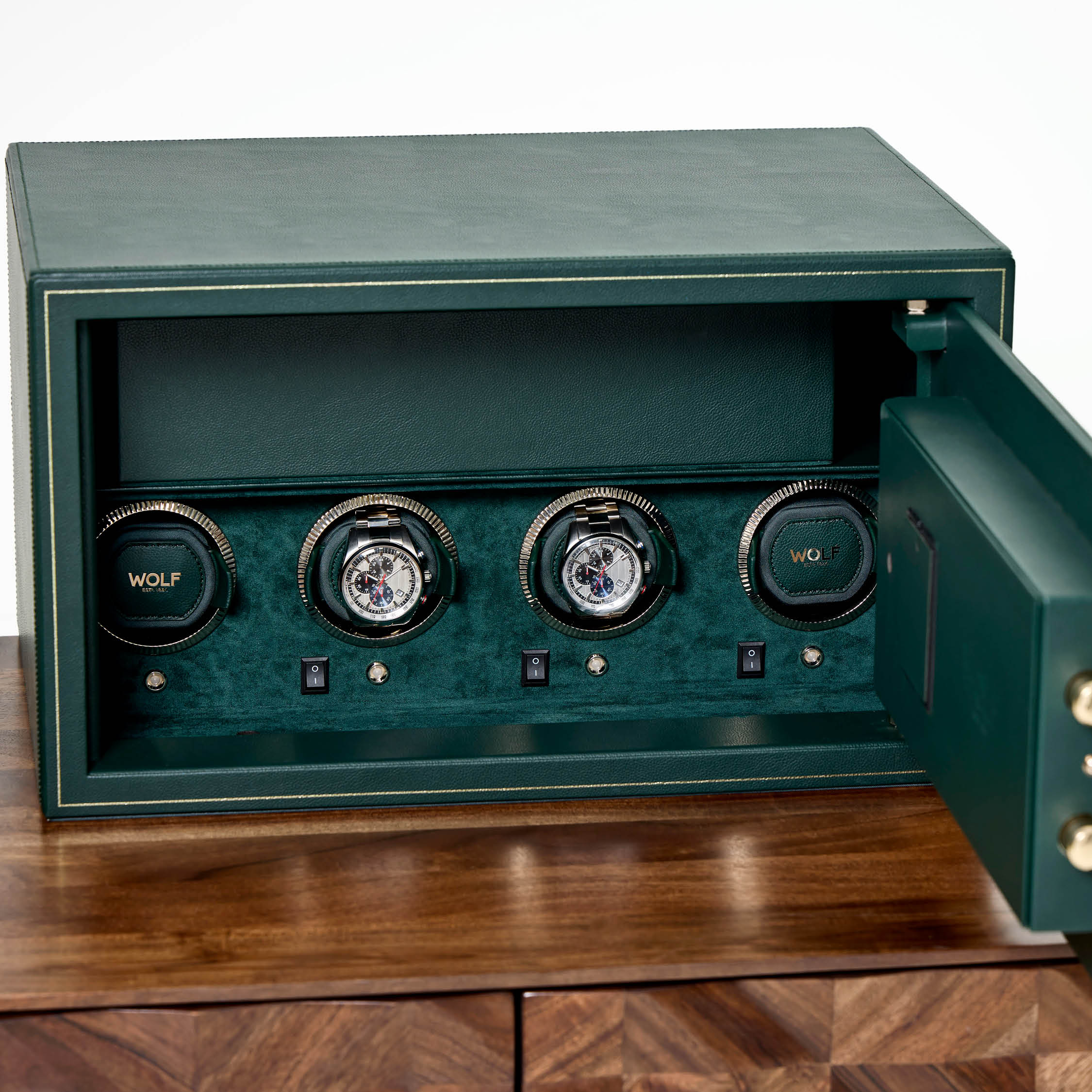 Wolf The Den 4 Piece Watch Winder Safe With Biometric Lock Storage