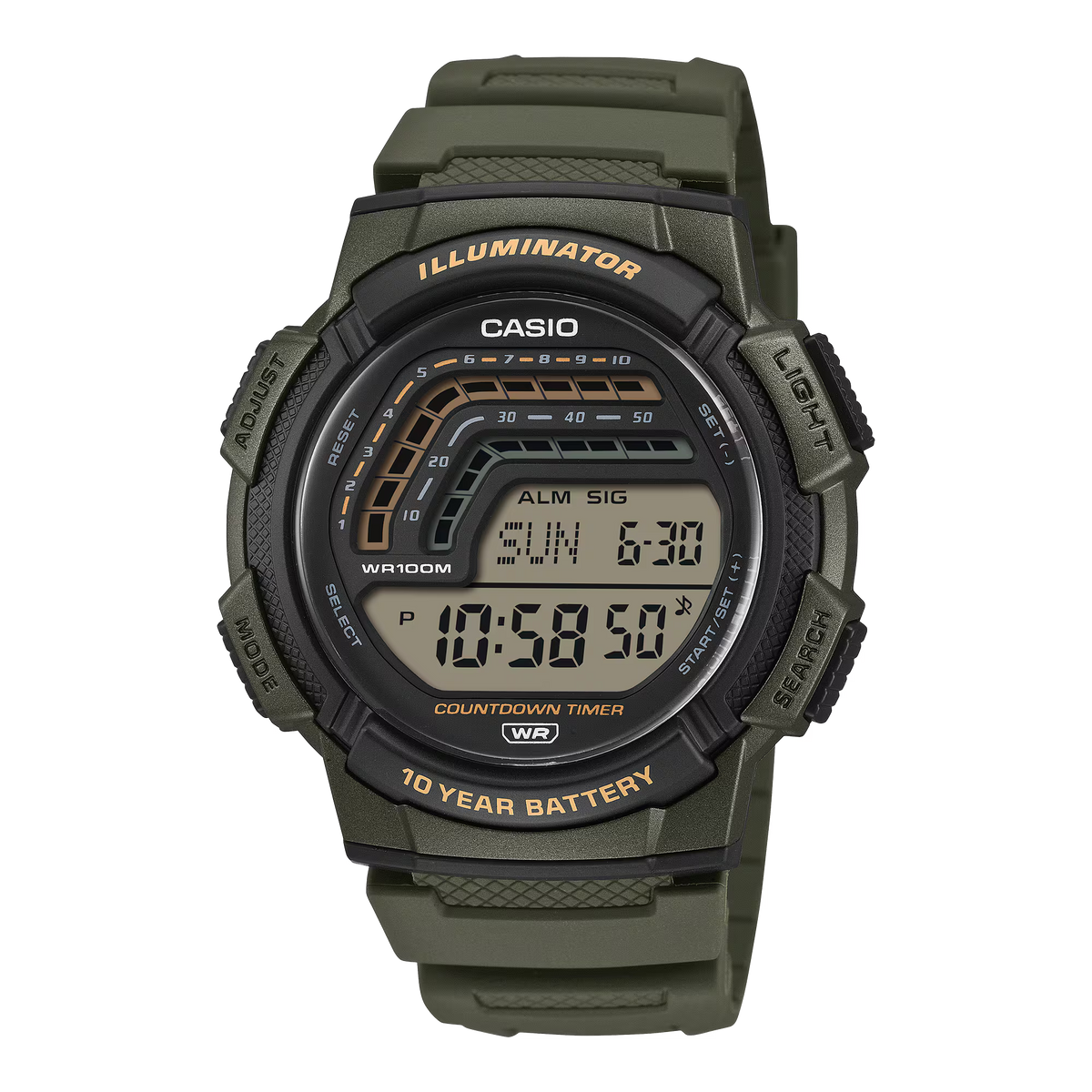 Casio Multifunction Green Resin Band with Precision Timekeeping Watch WS1800-3A