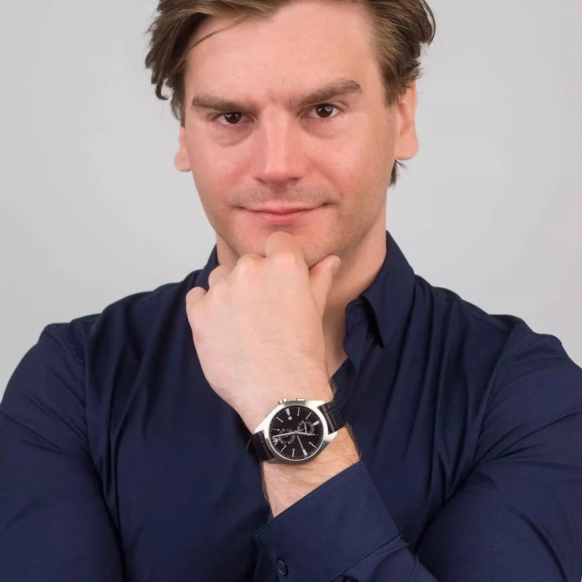 Emporio Armani Black Dial Black Leather Watch AR11542