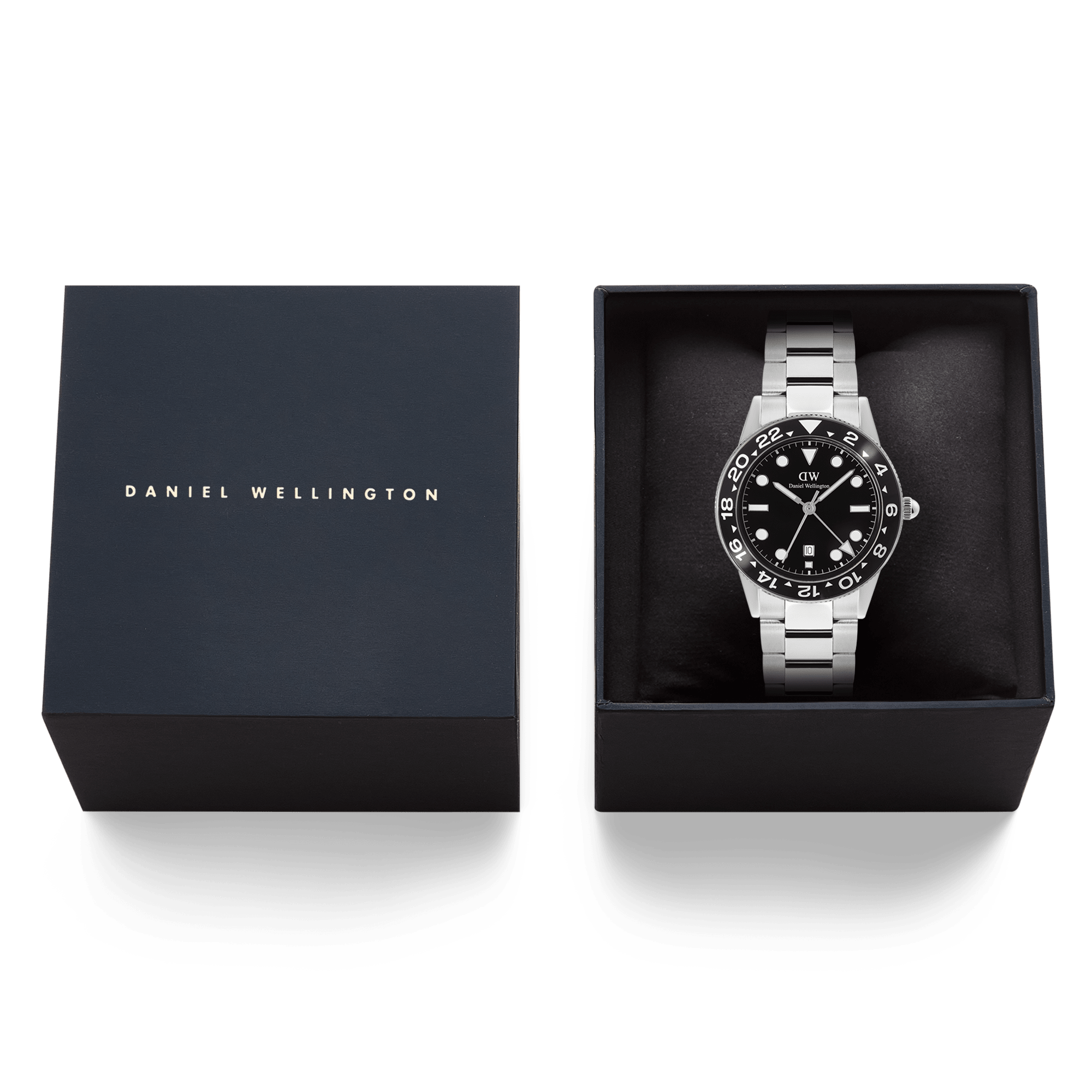 Daniel Wellington Iconic GMT Link Black Ceramic Bezel Silver DW00100919