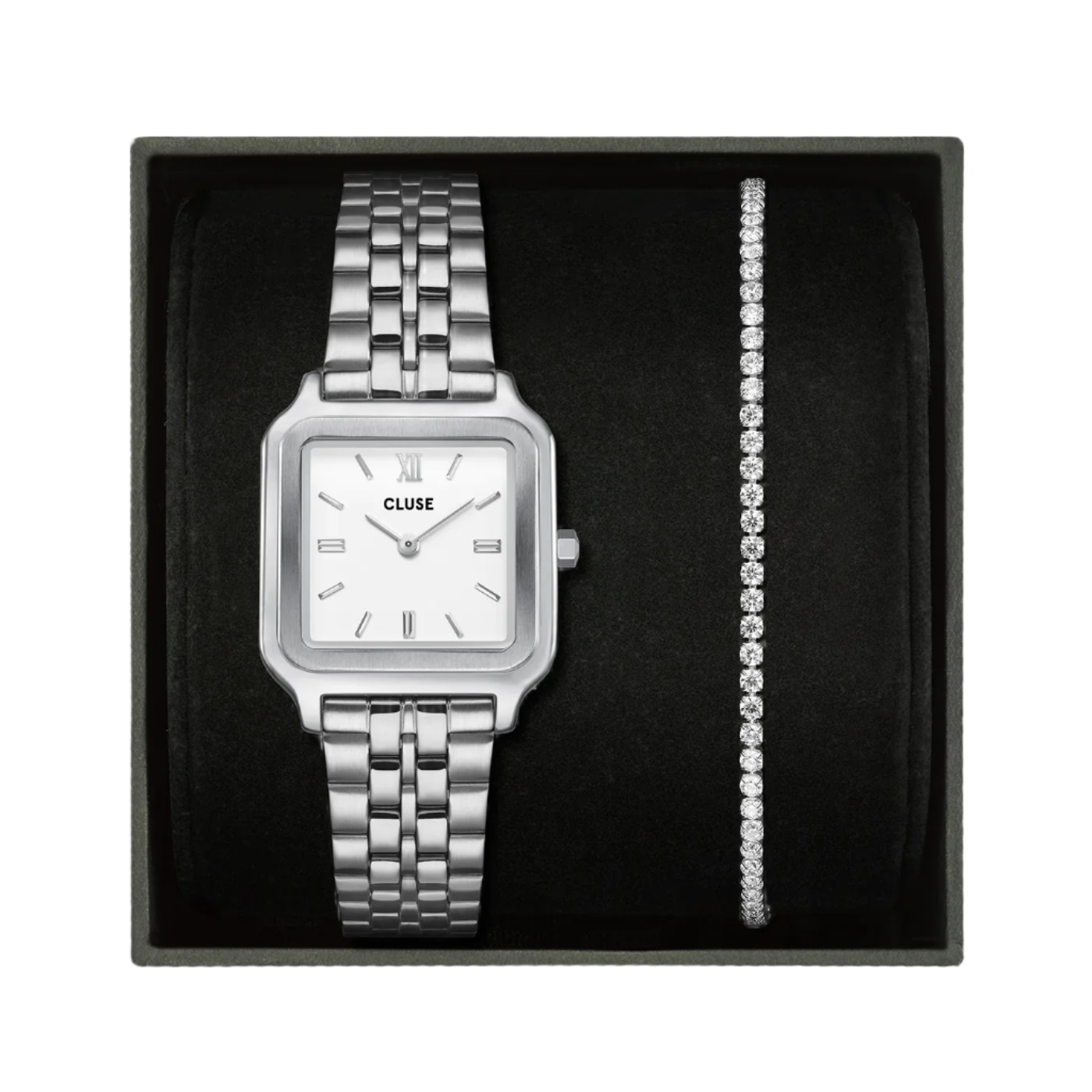 CLUSE Gracieuse Silver Link and Eleve Silver Tennis Bracelet Set CC11902