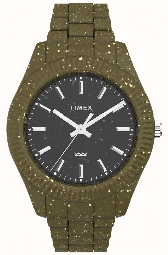 Timex Waterbury Ocean Recycled Plastic Black Dial Green Bracelet Watch TW2V77100