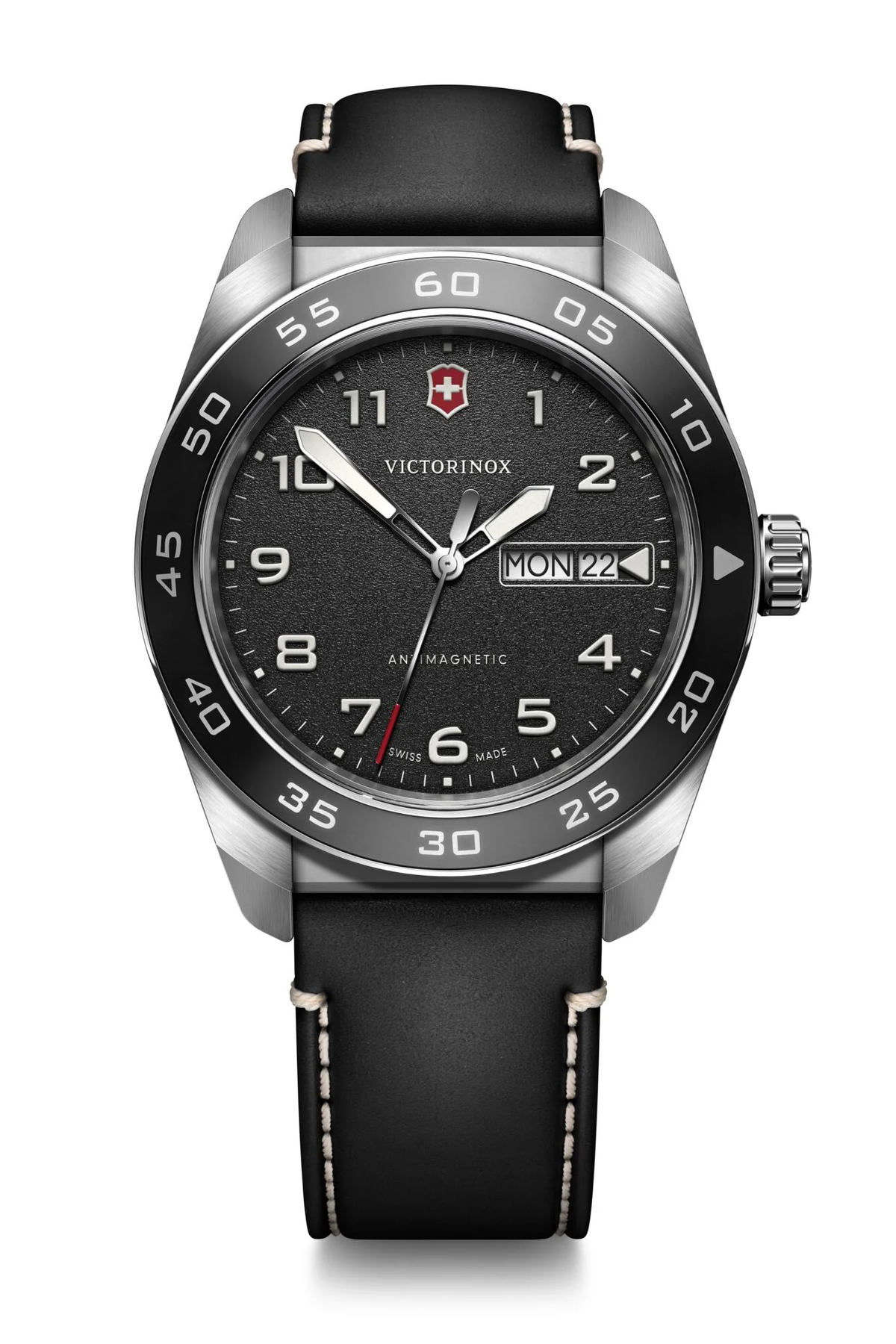 Victorinox Swiss Army Black Dial Black Leather Band Mens Watch 242041