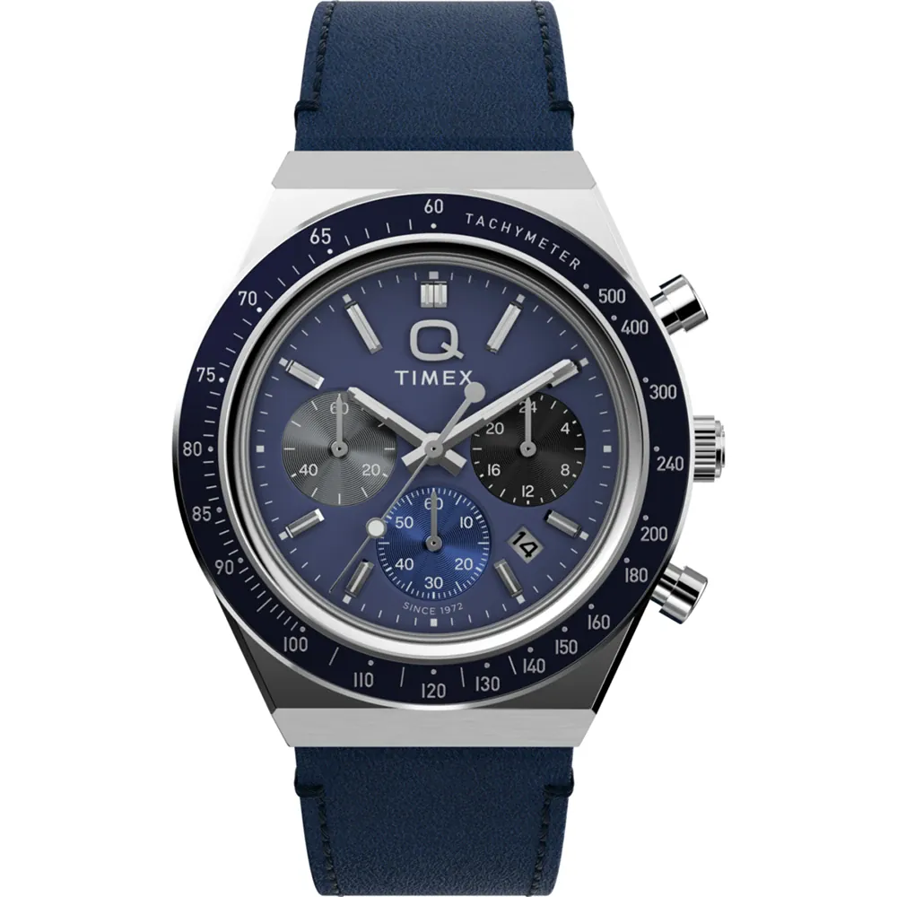 Timex Q Chronograph Blue Dial and Leather Band Watch TW2Y36100