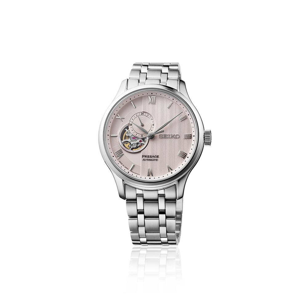 Seiko Presage Pink Dial Elegant Japanese Garden Open Heart Watch SSA465J