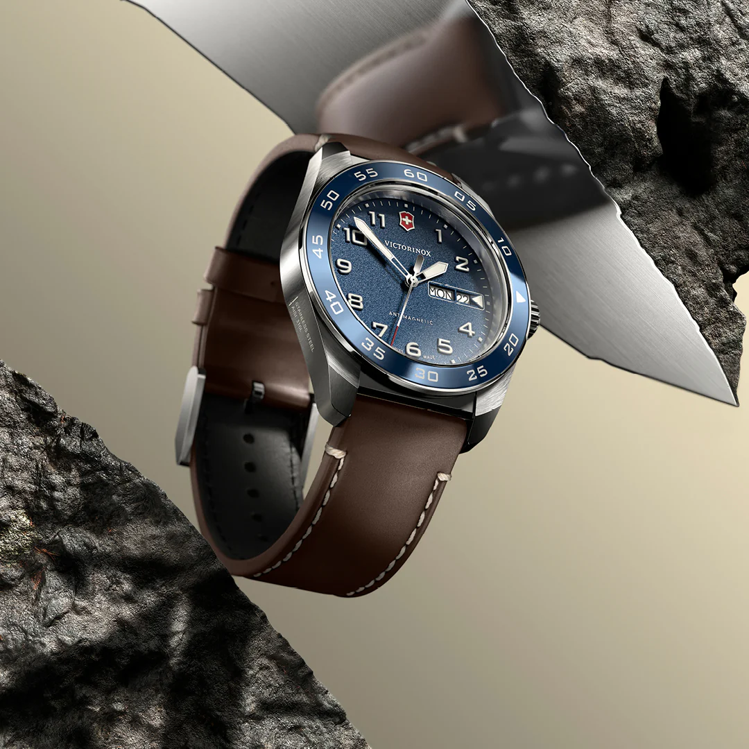 Victorinox Swiss Army Blue Dial Brown Leather Band Mens Watch 242040