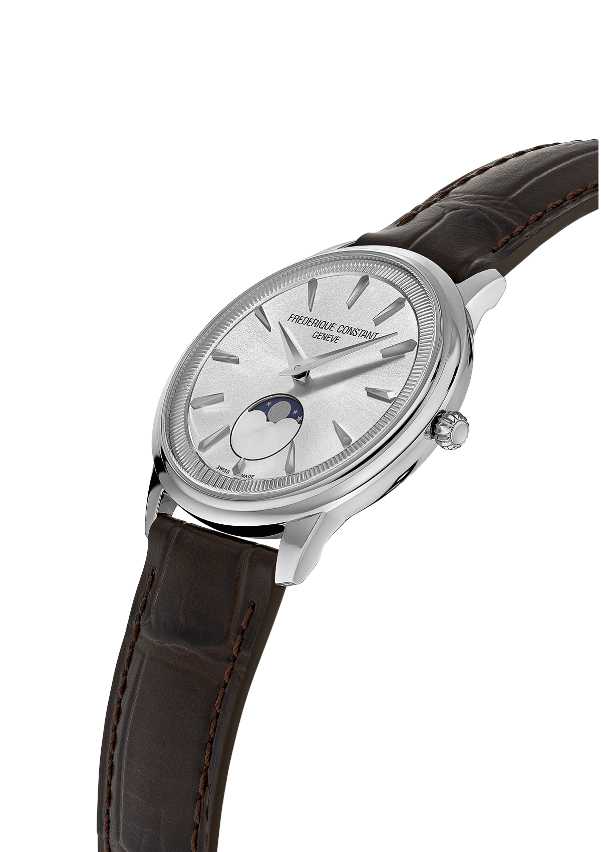 Frederique Constant Classics Moneta Moonphase Brown Band Silver Dial FC-206S3S6