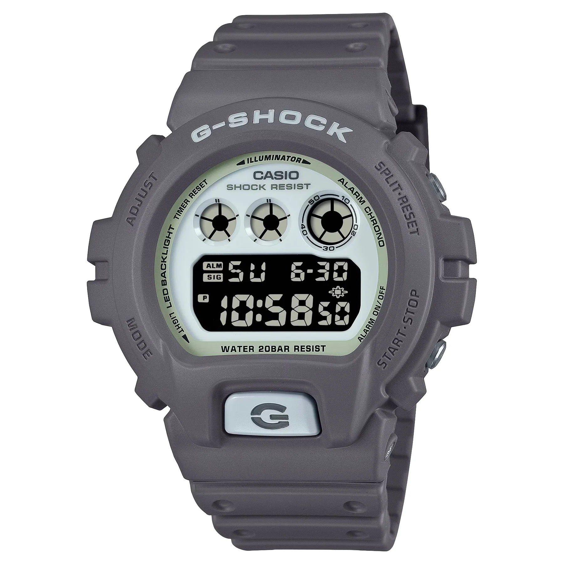 G-Shock Digital White Glow in Dark Dial Dark Grey Resin Band Watch DW6900HD-8D