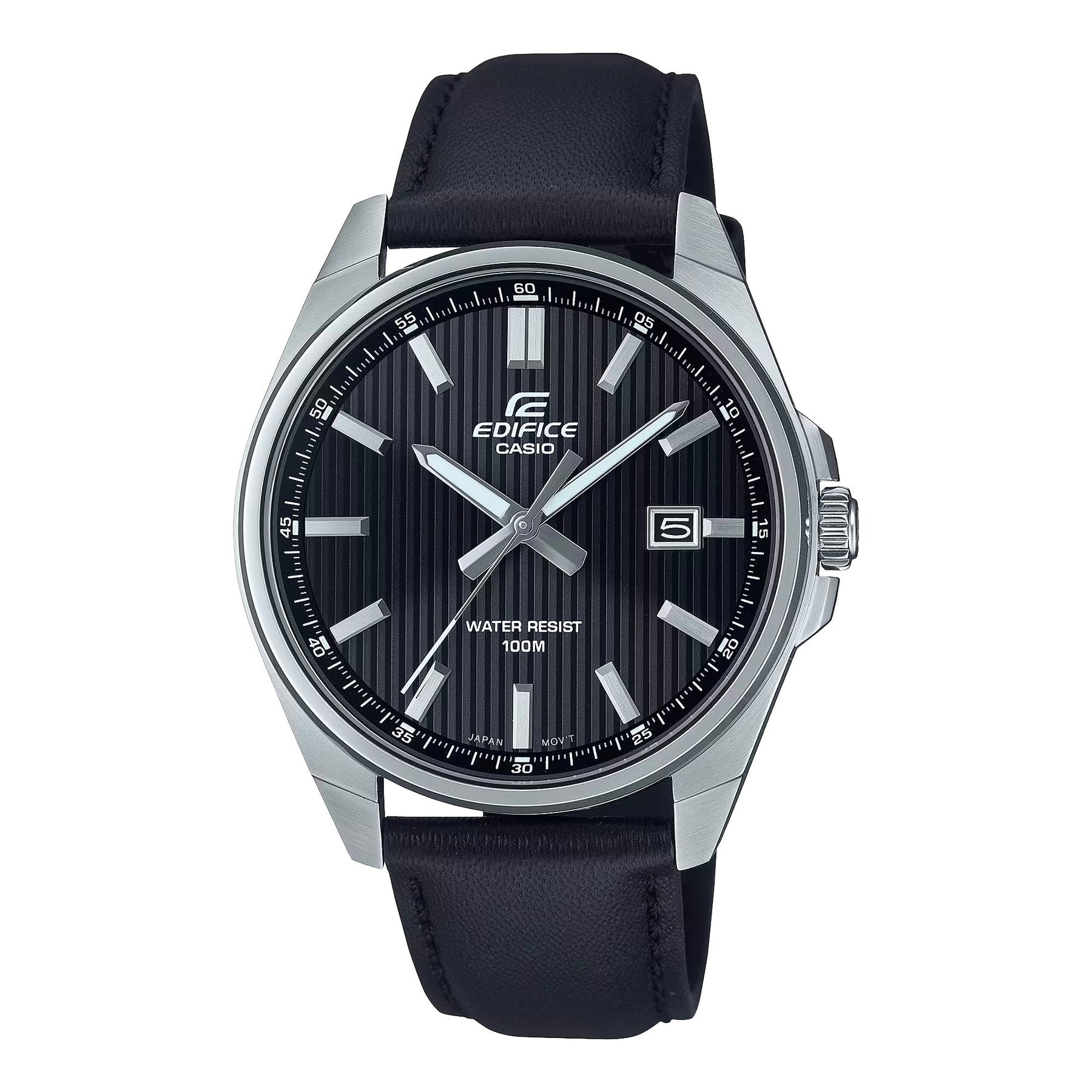 Casio Edifice Black Leather Strap Black Dial Watch EFV150L-1A