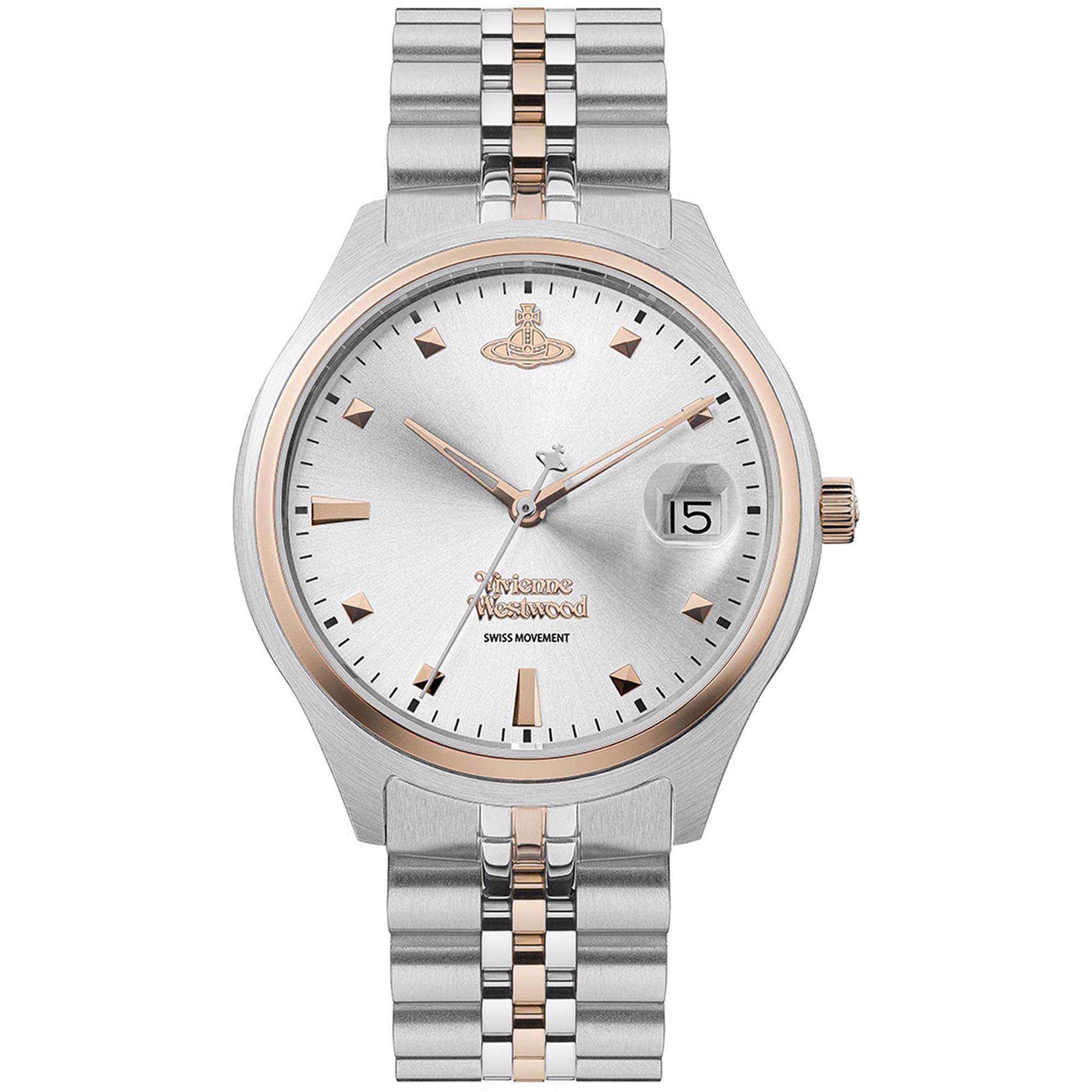 Vivienne Westwood Camberwell women's watch with a silver dial and two tone stainless steel bracelet.