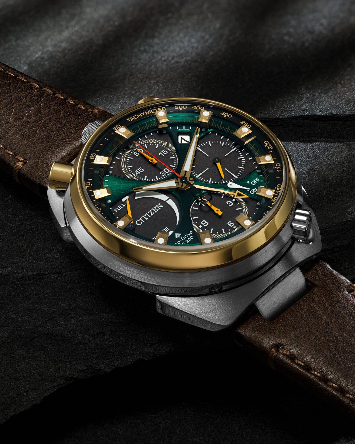 Citizen Promaster Tsuno Chrono Racer AV0104-06W, green dial, brown leather strap