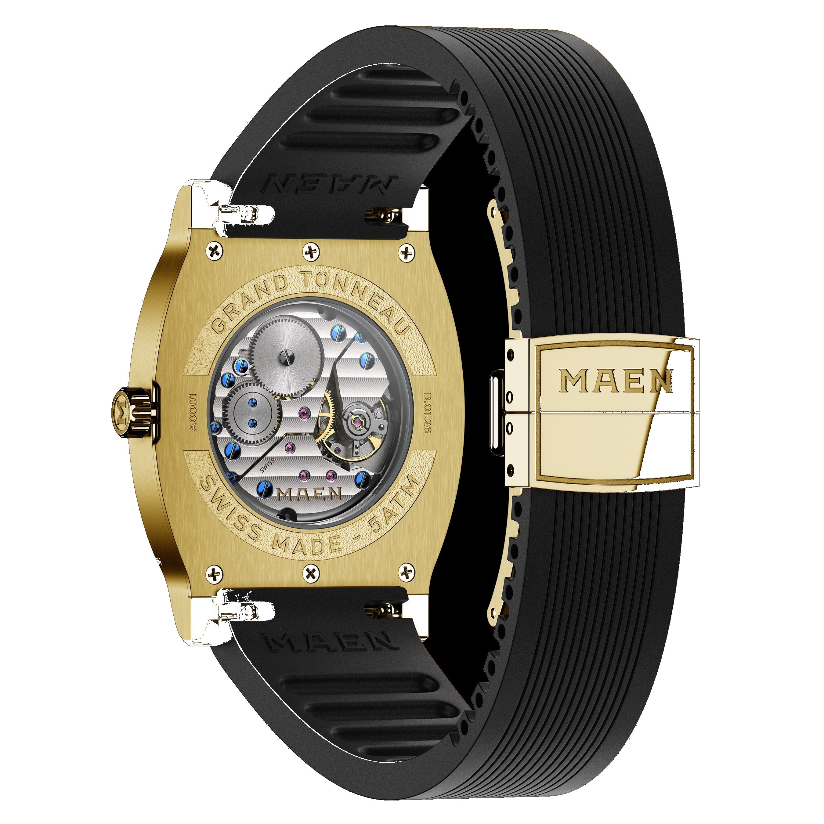 MAEN MAEN Grand Tonneau Ultra-Thin Gold Automatic Watch MNL.06 - Gold caseback