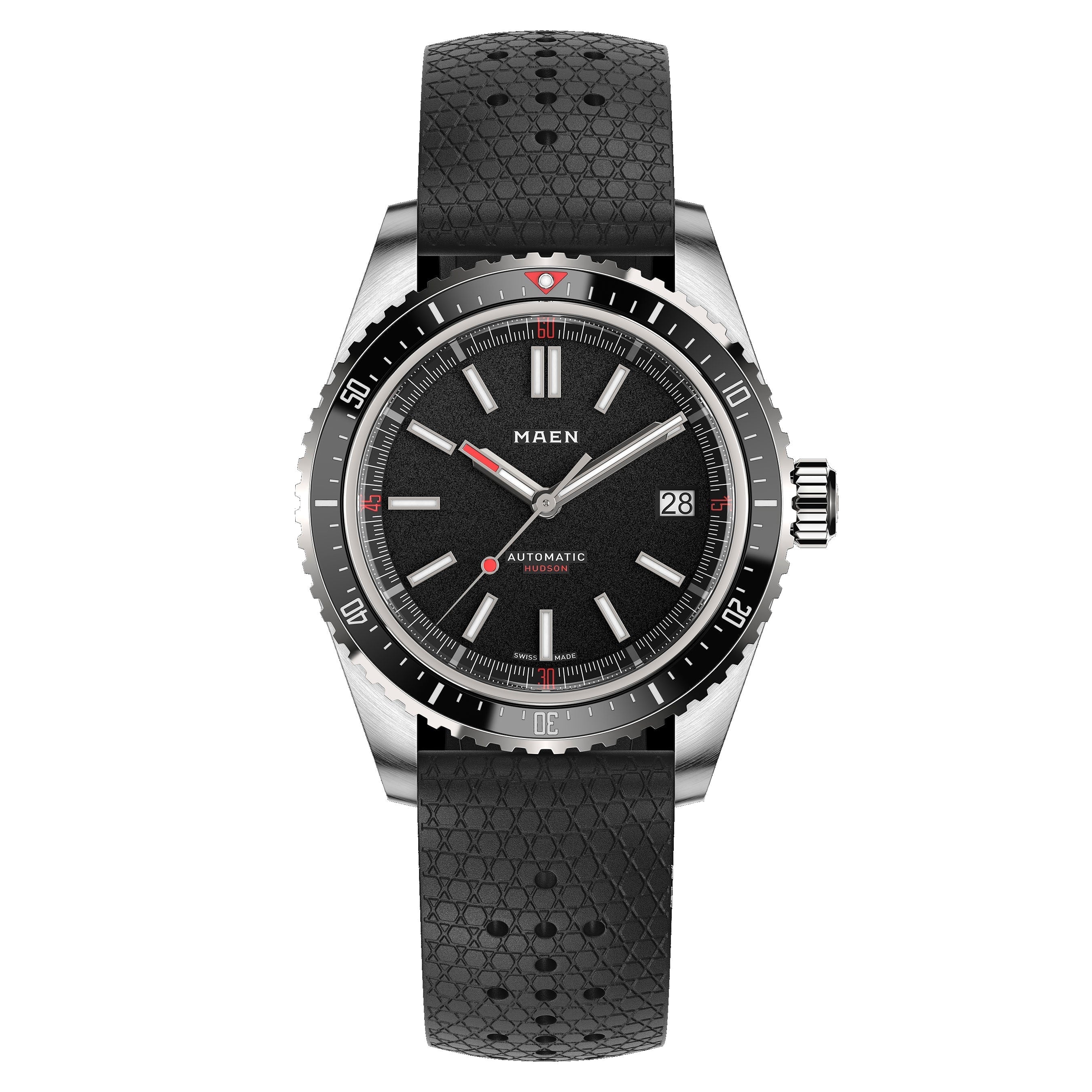 MAEN MAEN Hudson 38 MK5 Black Dial Date Automatic Watch M1.1.5 - Front black Date strap