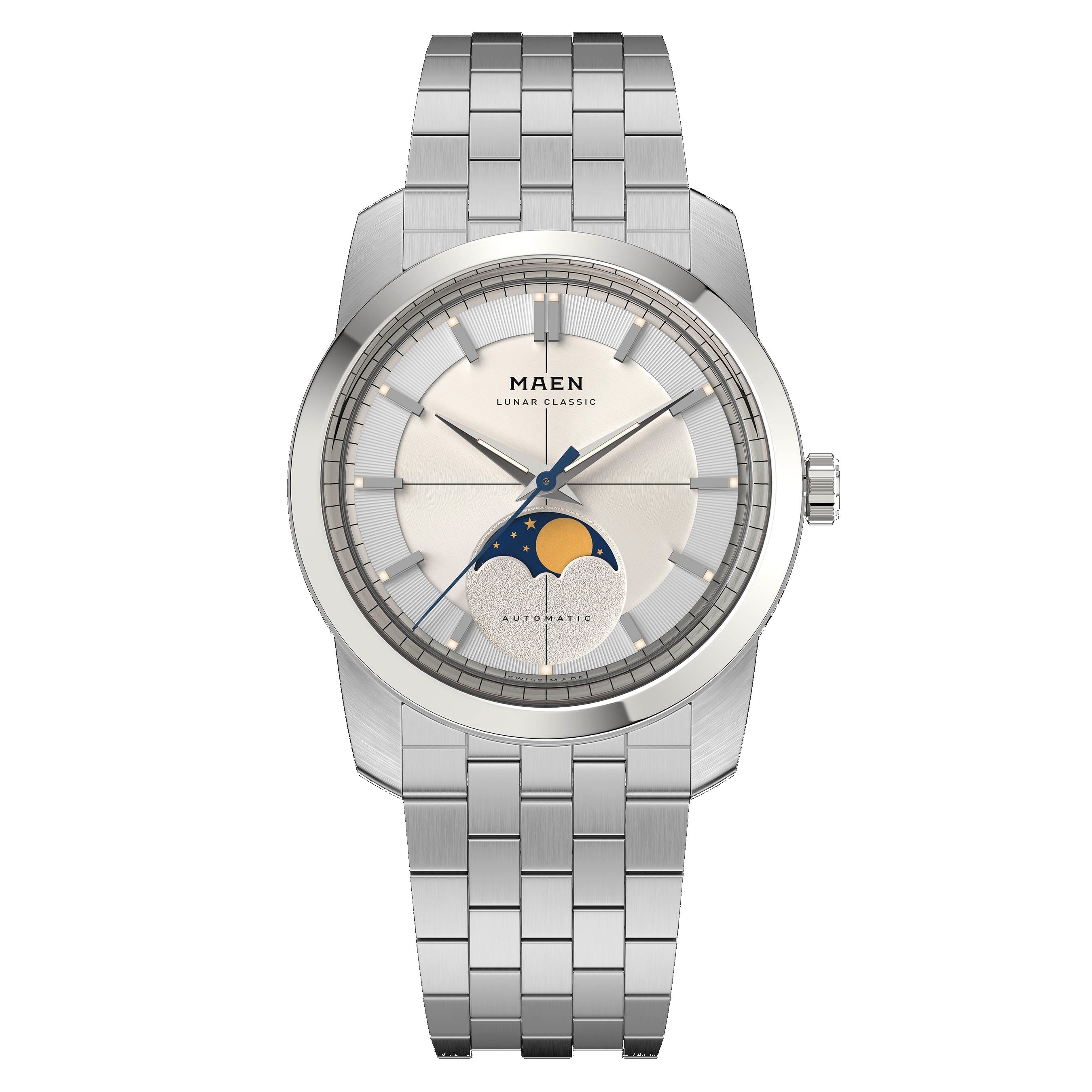 MAEN MAEN Lunar Classic 36 White Dial Moonphase Automatic Watch M7.1.1 - LUNAR-CLASSIC-FRONT-WHITE