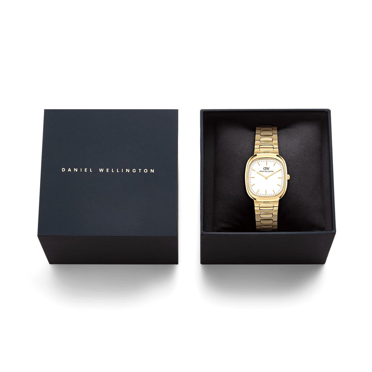 Daniel Wellington Cort H-Link White Gold DW00100985 men's watch with white sunray dial and gold link strap