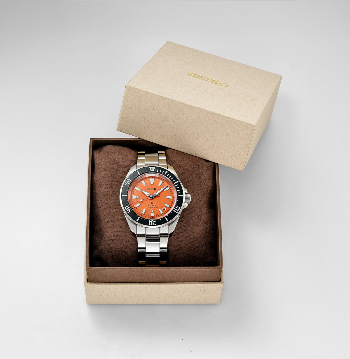 Seiko Prospex Asian Resorts Limited Edition HBB004K with orange sand-textured dial and black bezel, in its limited edition presentation box — Watch Direct Australia