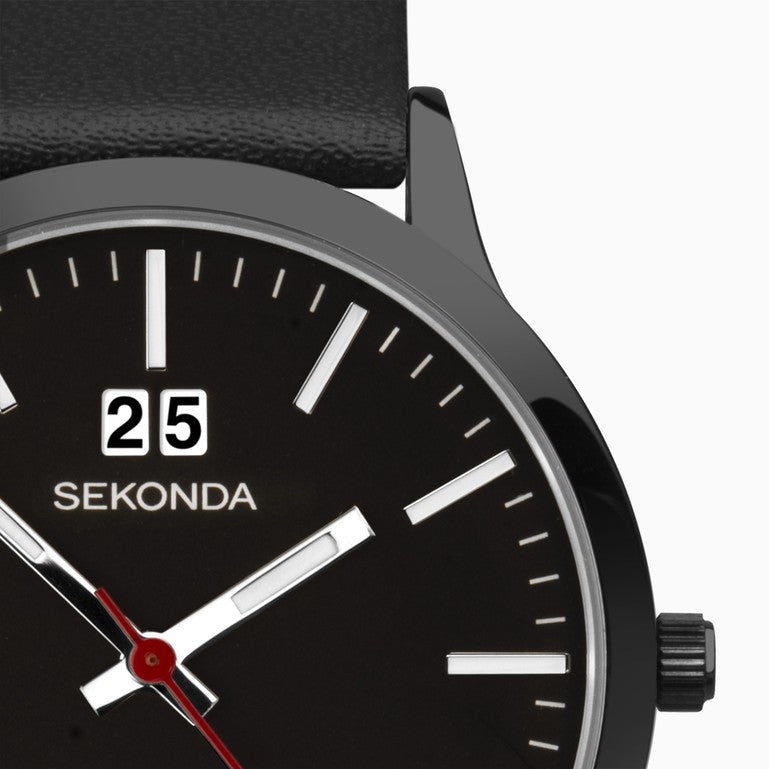 Sekonda Mens Black Leather Strap Watch SK1941 Durable Stylish Timepiece
