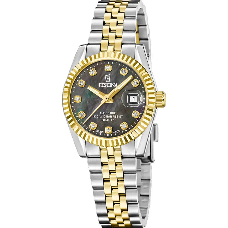 Festina Swiss Made Classic Black Dial Two Tone Stainless Steel Women’s Watch F20088/5