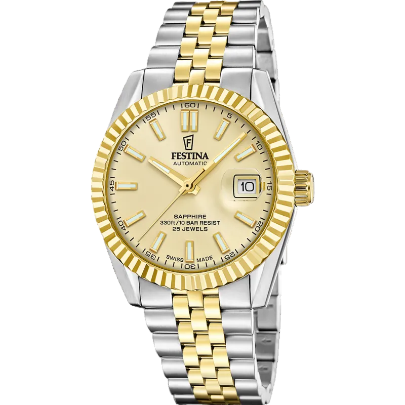 Festina Swiss Made Automatic Gold Dial Stainless Steel Men’s Watch F20091/2