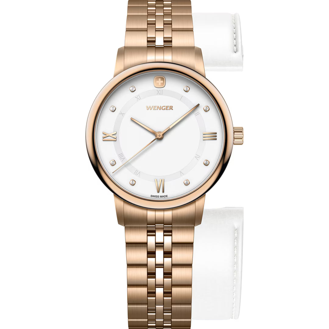 Wenger Urban Donnissima White Dial Rose Gold Stainless Steel Women's Watch 60.1721.119