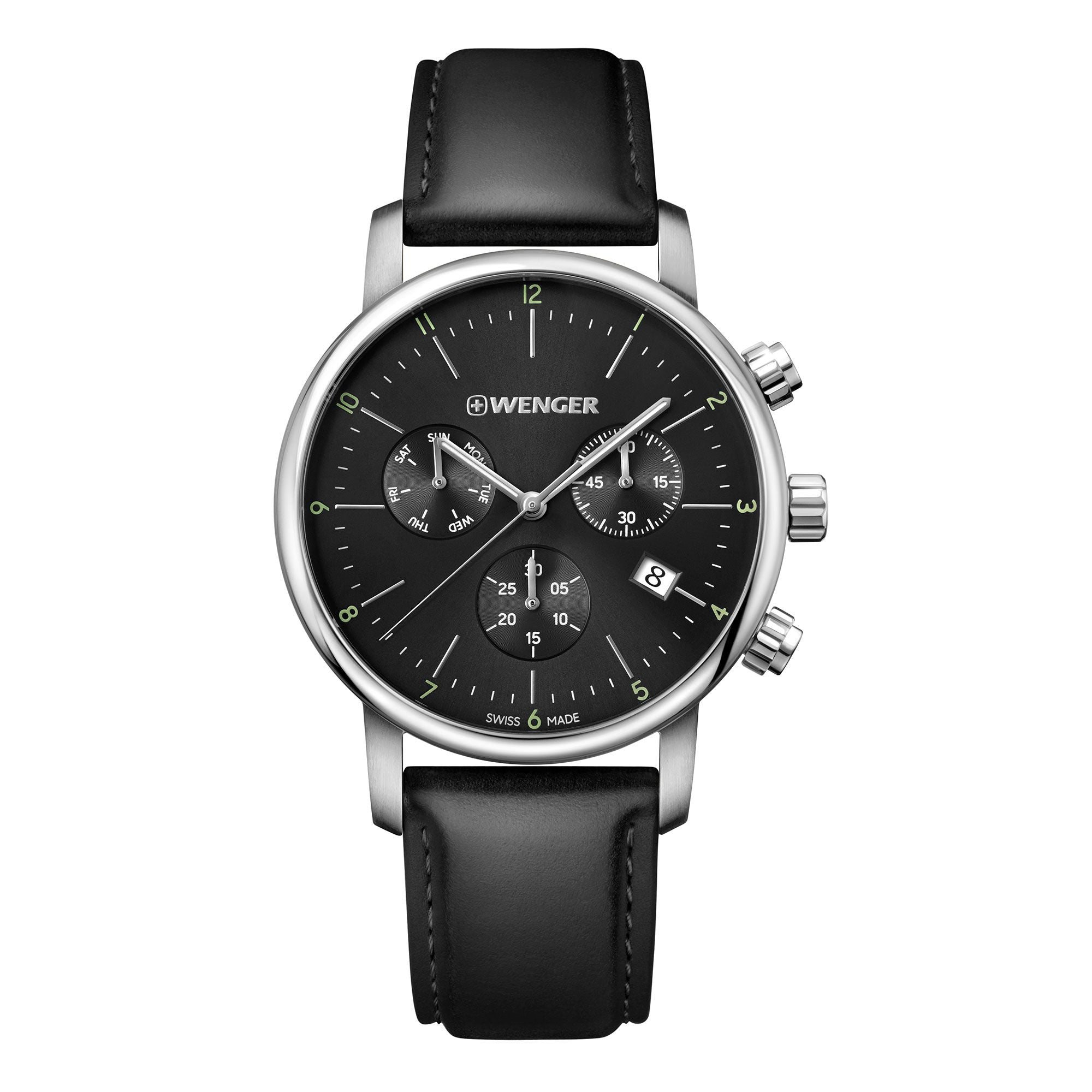 Wenger Urban Classic Chrono Black Dial Black Leather Watch 01.1743.102