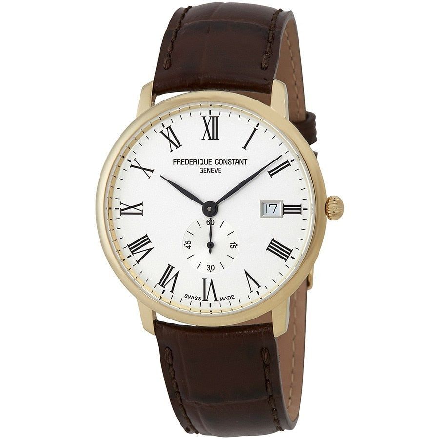 Frederique Constant Slimline White Dial Brown Leather Mens Watch