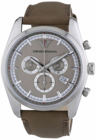 Emporio Armani Sportivo Cream Dial Taupe Leather Chronograph Watch SKU123