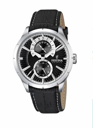 Festina Men's Classic Black Dial Stainless Steel Watch - 45mm