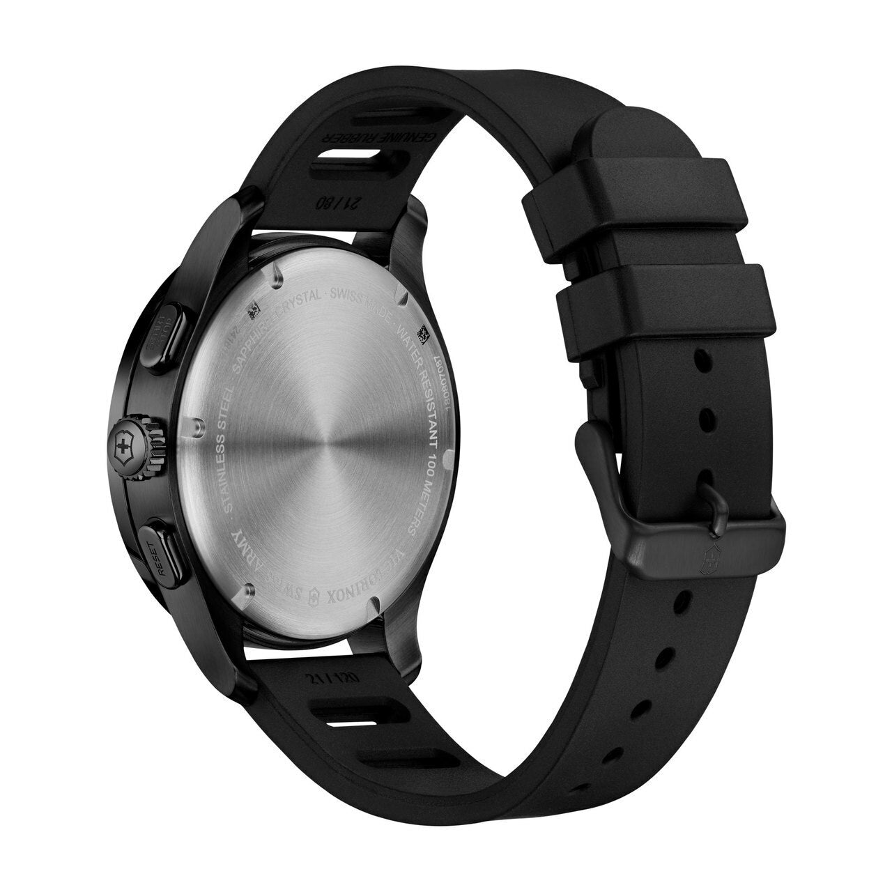 Black smartwatch with a round face and rubber strap.