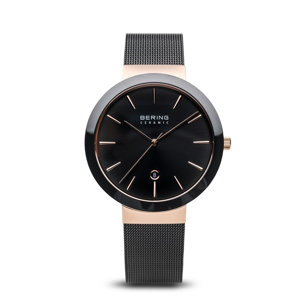 Bering Ceramic Polished Rose Gold Black Watch Watch Direct