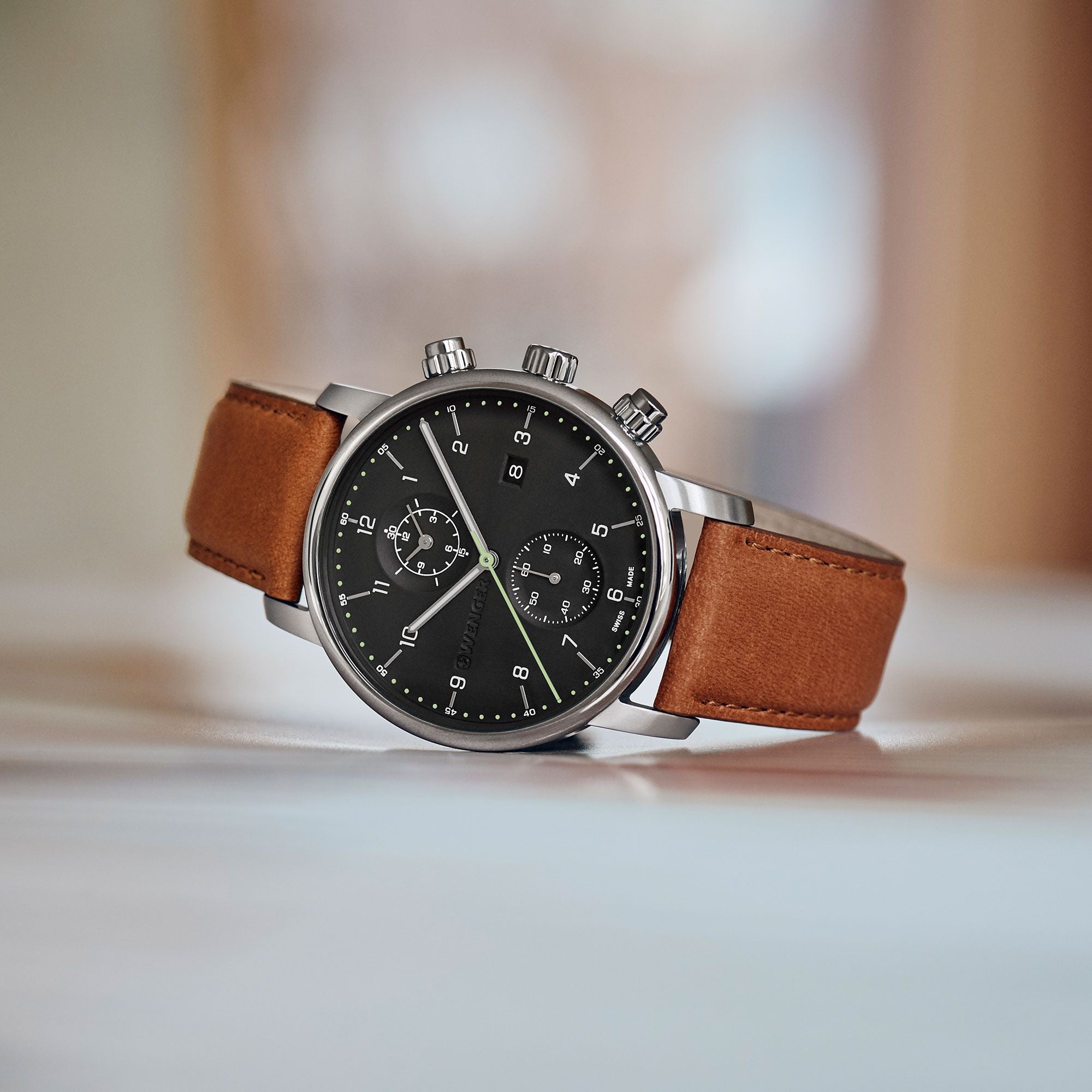 Wenger Urban Classic Chrono Black Dial Brown Strap Watch 01.1743.121