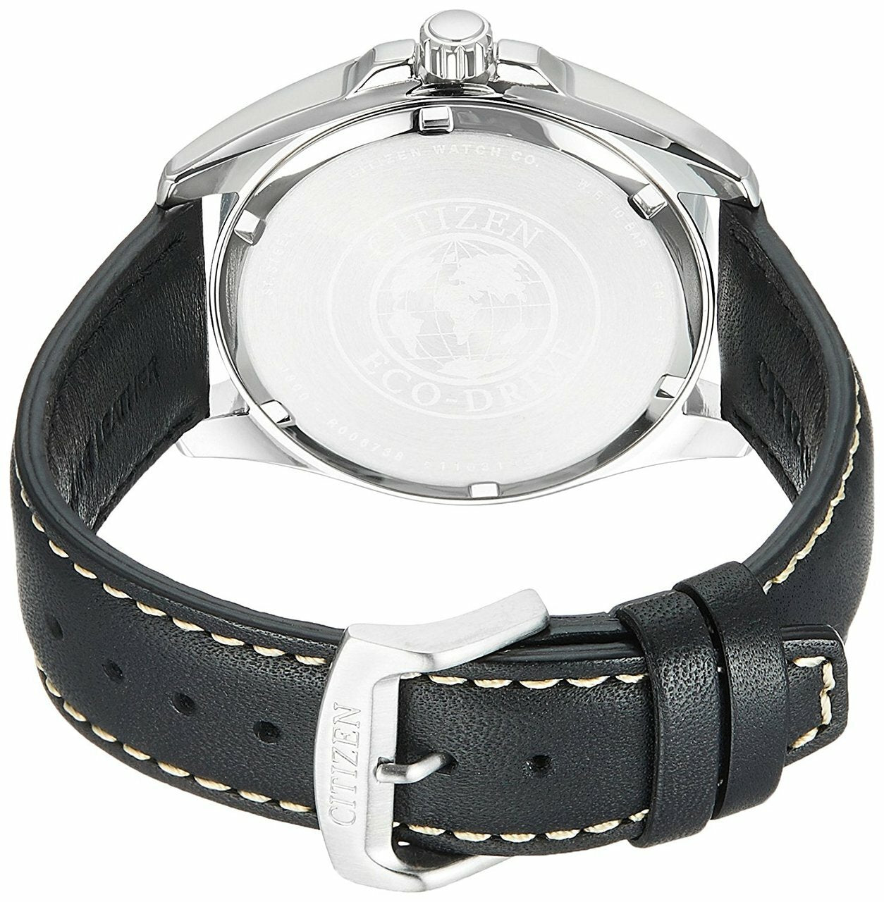 Citizen Eco-Drive Stainless Steel Black Leather Mens Watch