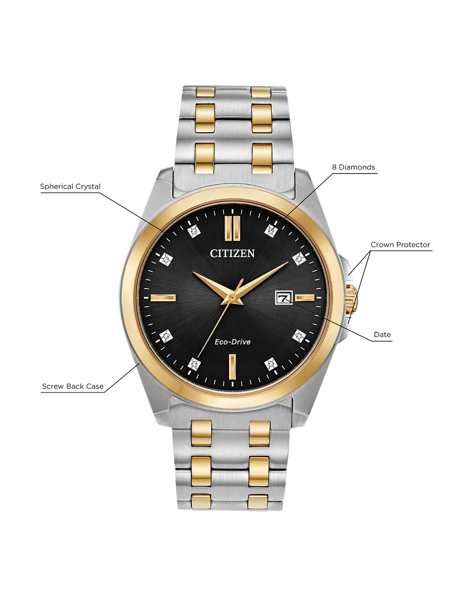 Citizen Corso Silver and Gold With Black Dial Dress Watch BM7107-50E