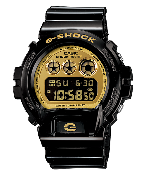 G Shock Multi Alarm Black Band Gold Dial Digital Watch DW6900CB 1 Watch Direct