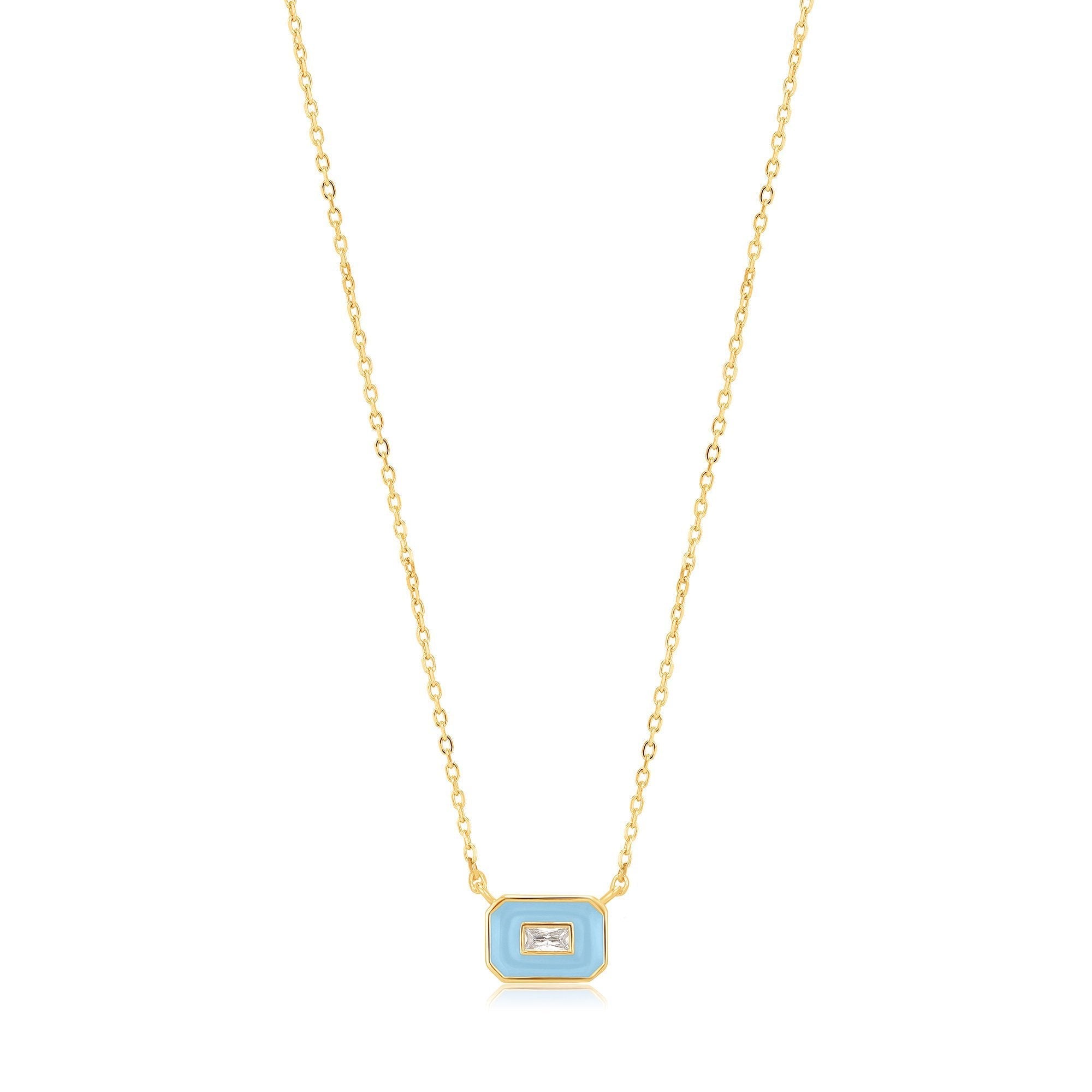 Ania Haie Powder Blue Enamel Emblem Gold Necklace