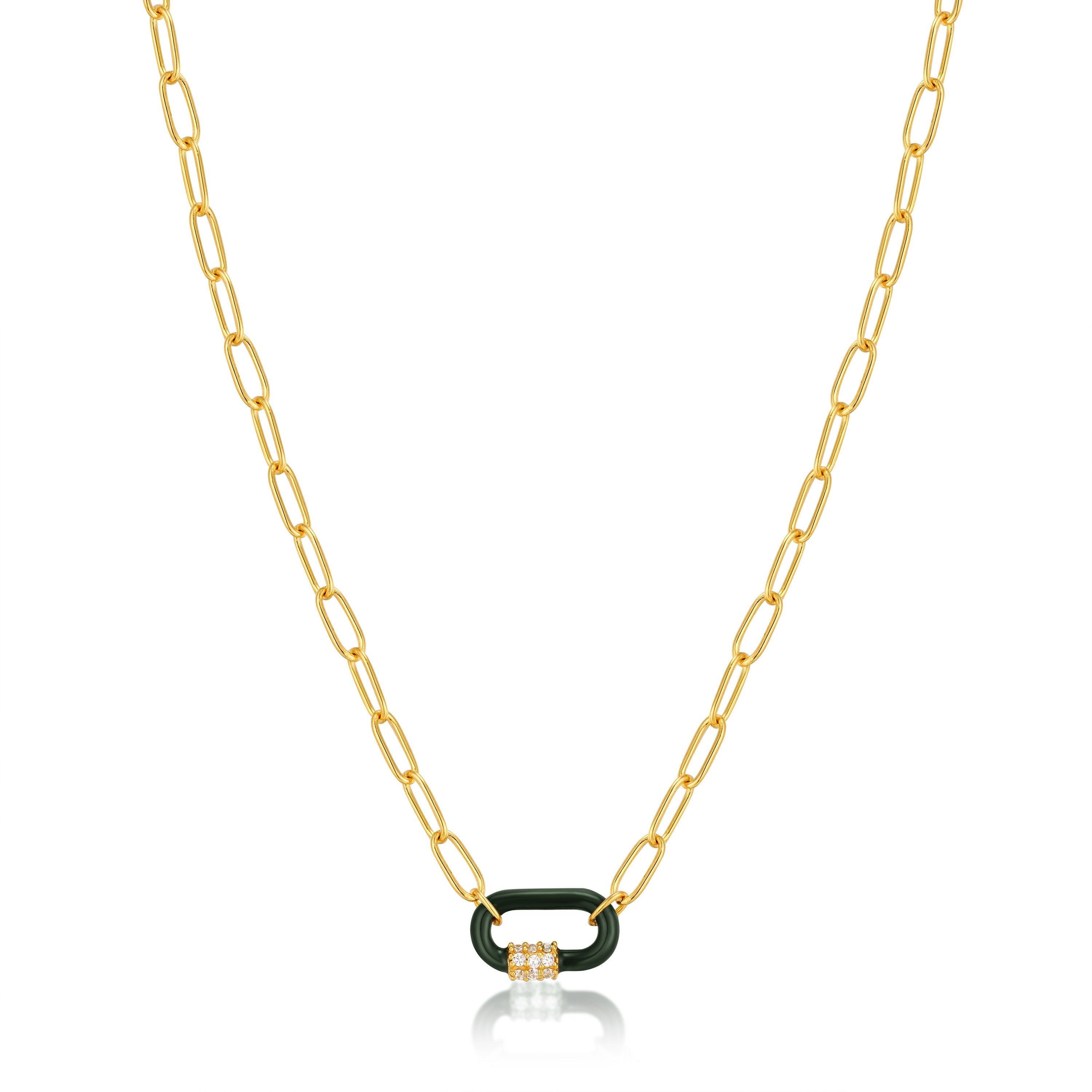 Ania Haie Forest Green Enamel Carabiner Gold Necklace