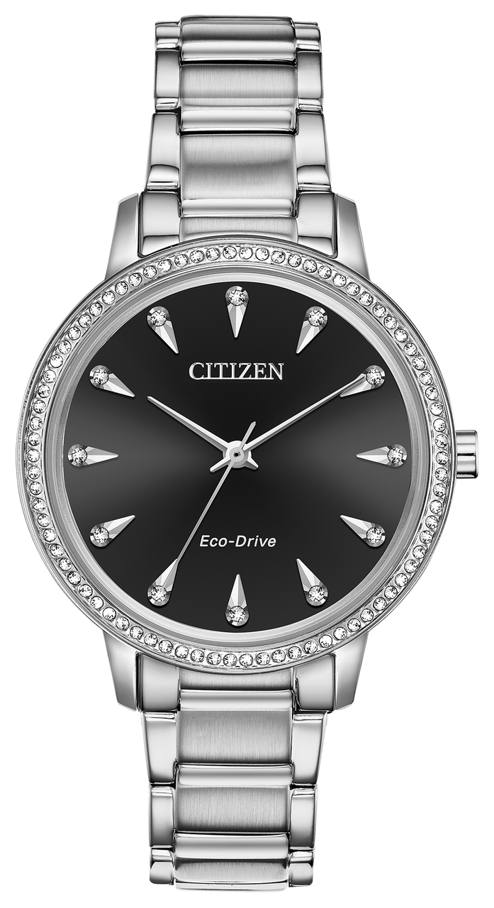 Authentic Citizen Eco drive top Swarovski crystals black watch