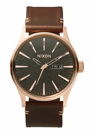 Nixon Sentry Leather Rose Gold / Gunmetal / Brown Mens Watch A1052001-00