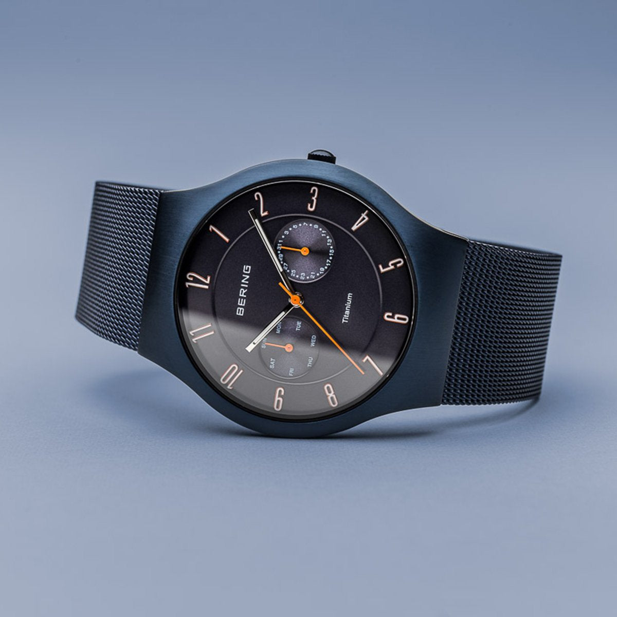 Bering Titanium Brushed Blue Mesh Watch