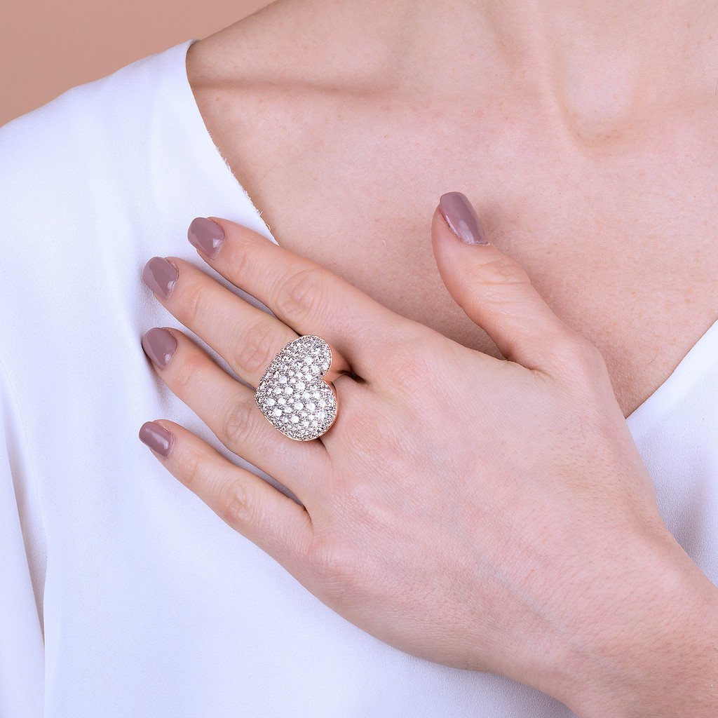 Bronzallure Cubic Zirconia Pave and Golden Rosé Heart Ring