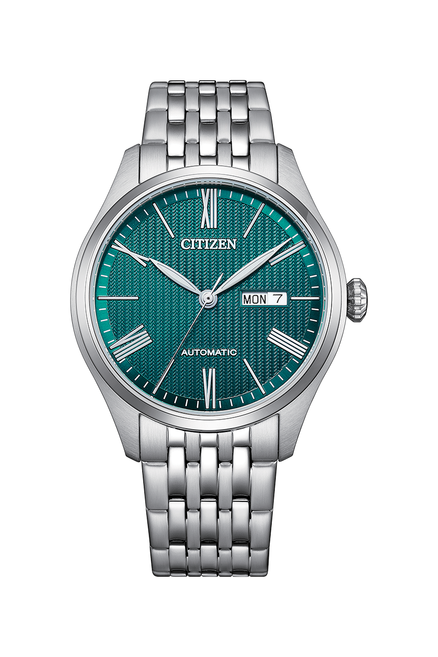 Citizen Mechanical NH8410-59X teal dial stainless steel front view