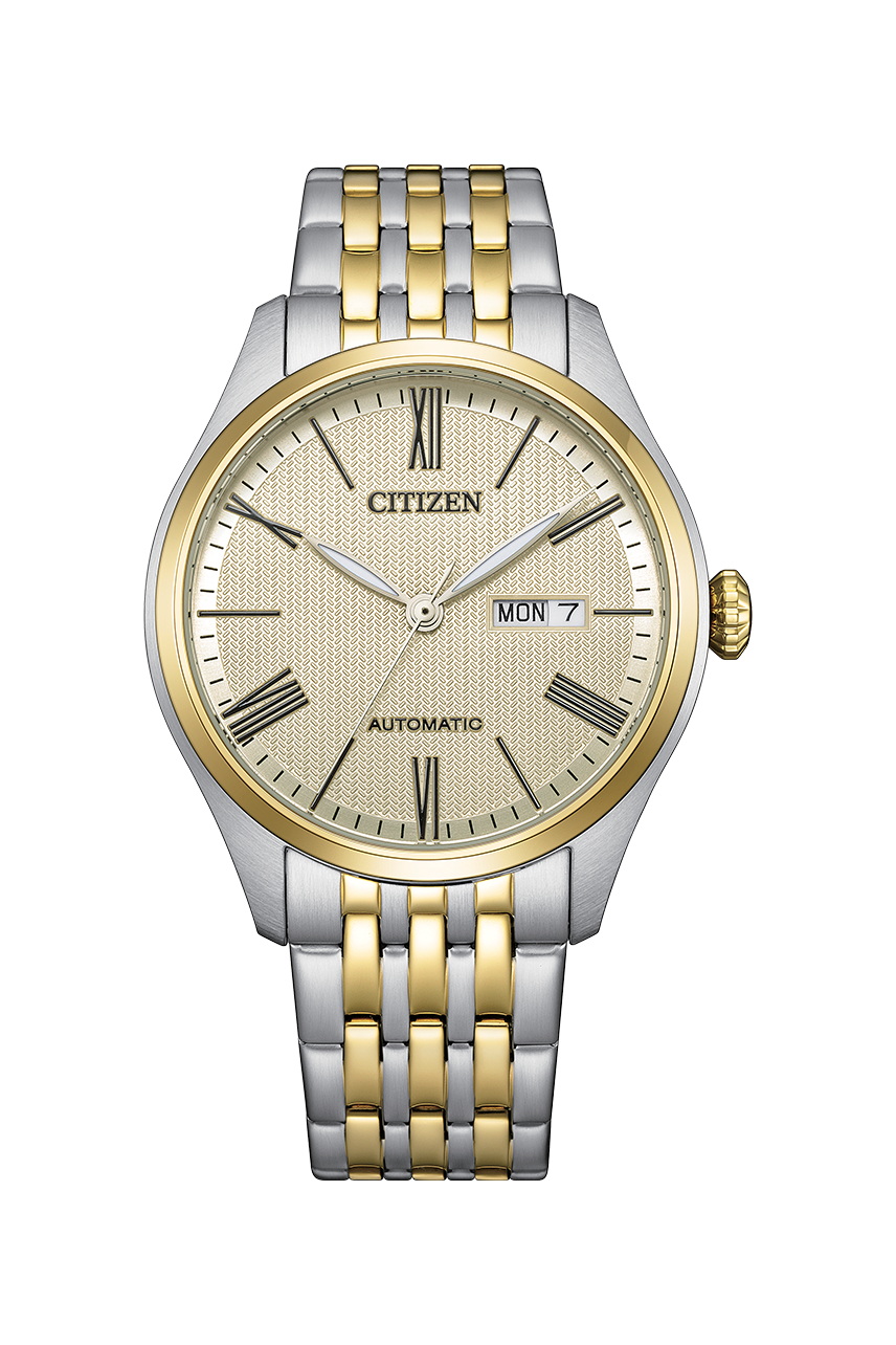 Citizen Mechanical NH8414-58B cream dial two tone stainless steel front view