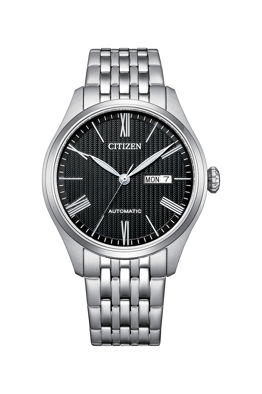 Citizen Mechanical NH8410-59E black dial stainless steel front view
