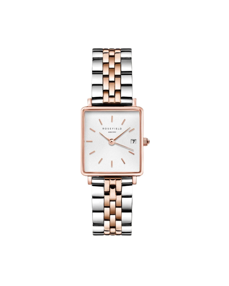 Rosefield Mini Boxy Silver Dial Stainless Steel Watch QMWSSR-Q024